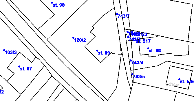 Parcela st. 89 v KÚ Perknov, Katastrální mapa