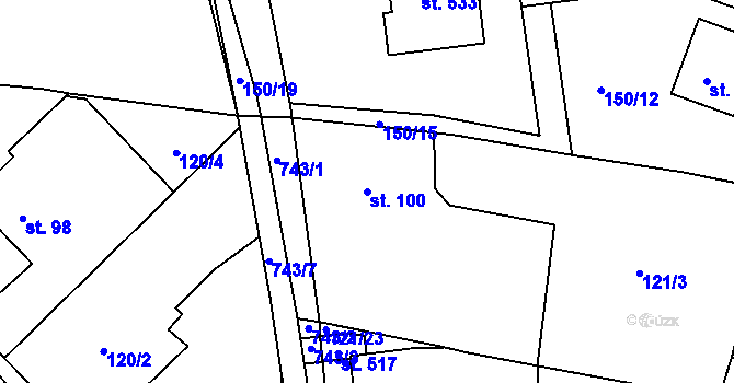 Parcela st. 100 v KÚ Perknov, Katastrální mapa