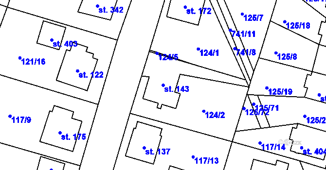 Parcela st. 143 v KÚ Perknov, Katastrální mapa