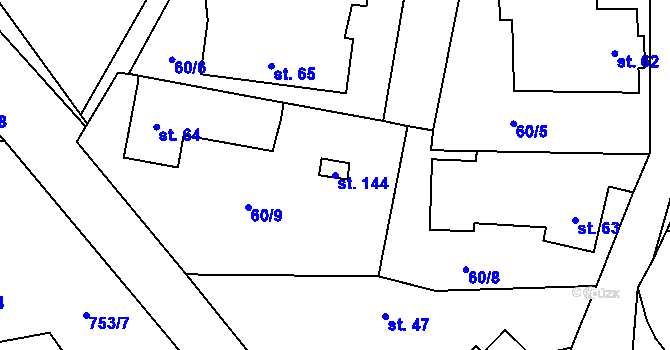Parcela st. 144 v KÚ Perknov, Katastrální mapa