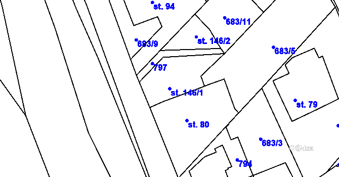 Parcela st. 146/1 v KÚ Perknov, Katastrální mapa