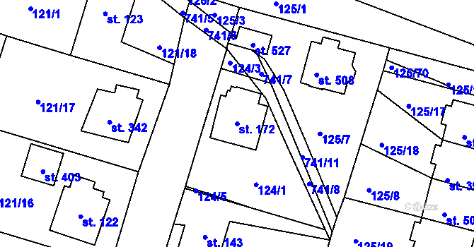 Parcela st. 172 v KÚ Perknov, Katastrální mapa