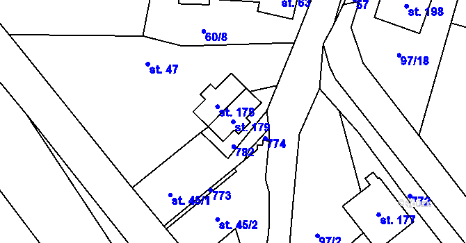 Parcela st. 179 v KÚ Perknov, Katastrální mapa