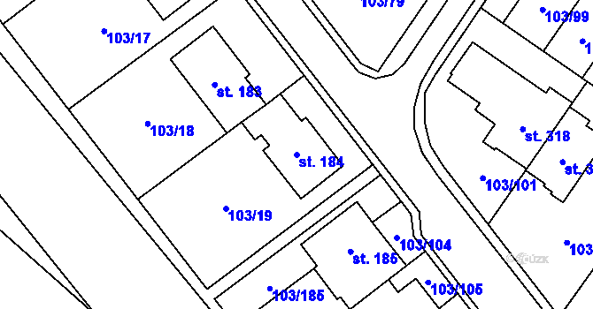 Parcela st. 184 v KÚ Perknov, Katastrální mapa
