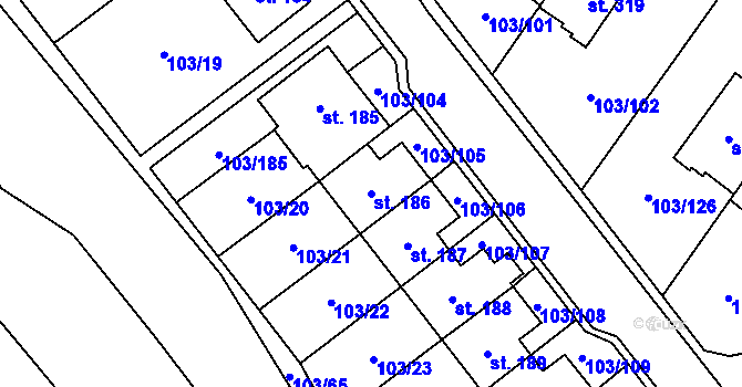 Parcela st. 186 v KÚ Perknov, Katastrální mapa