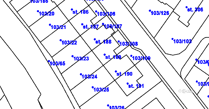 Parcela st. 189 v KÚ Perknov, Katastrální mapa