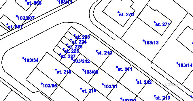 Parcela st. 210 v KÚ Perknov, Katastrální mapa