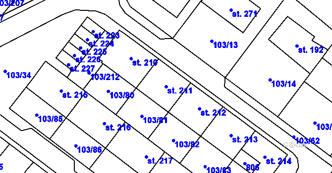 Parcela st. 211 v KÚ Perknov, Katastrální mapa