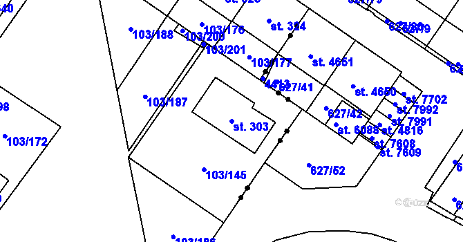 Parcela st. 303 v KÚ Perknov, Katastrální mapa