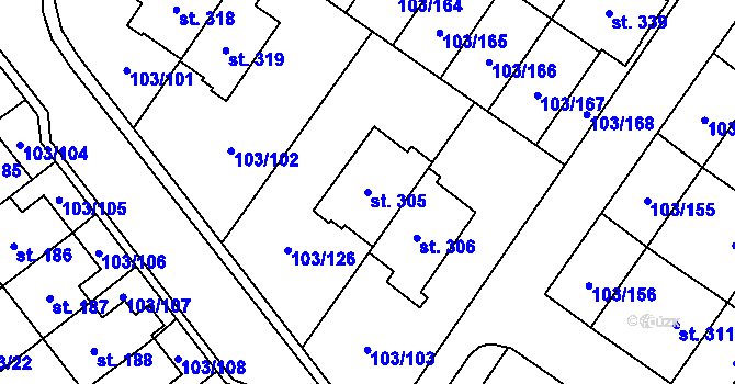 Parcela st. 305 v KÚ Perknov, Katastrální mapa
