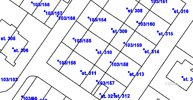 Parcela st. 310 v KÚ Perknov, Katastrální mapa