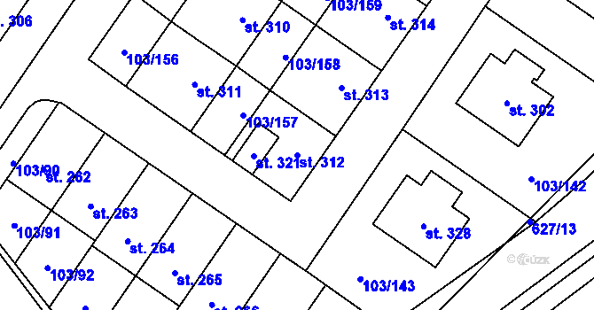 Parcela st. 312 v KÚ Perknov, Katastrální mapa
