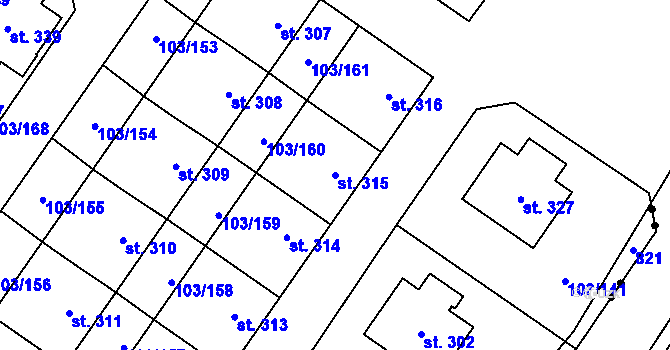 Parcela st. 315 v KÚ Perknov, Katastrální mapa