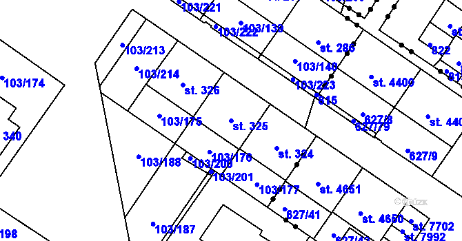 Parcela st. 325 v KÚ Perknov, Katastrální mapa