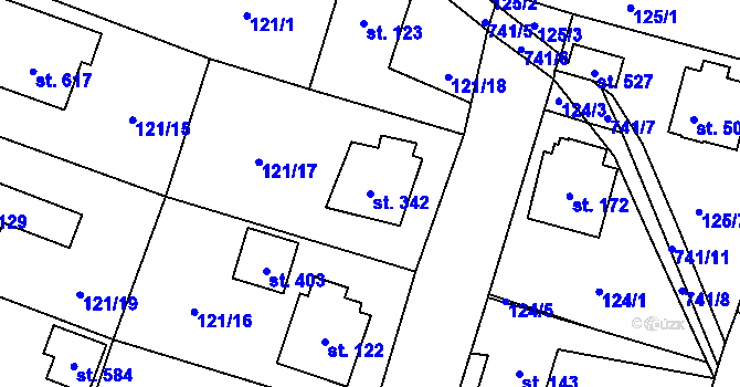 Parcela st. 342 v KÚ Perknov, Katastrální mapa