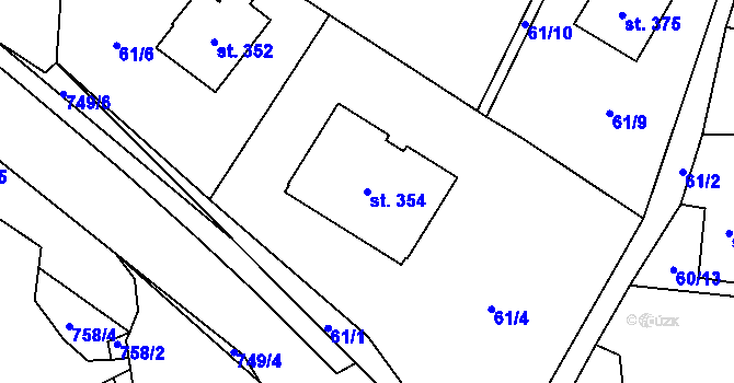 Parcela st. 354 v KÚ Perknov, Katastrální mapa