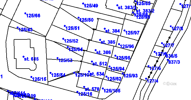 Parcela st. 386 v KÚ Perknov, Katastrální mapa