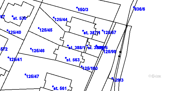Parcela st. 388/2 v KÚ Perknov, Katastrální mapa