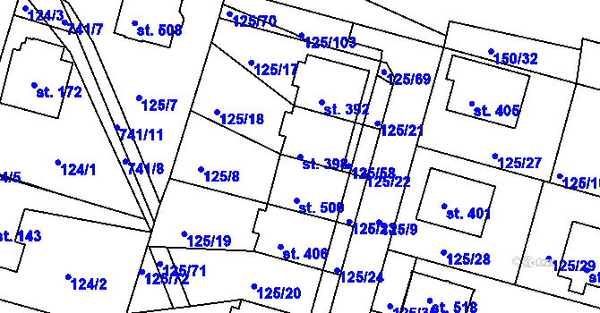Parcela st. 398 v KÚ Perknov, Katastrální mapa