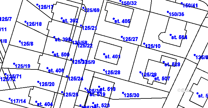 Parcela st. 401 v KÚ Perknov, Katastrální mapa