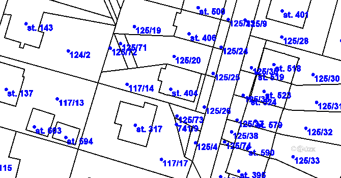 Parcela st. 404 v KÚ Perknov, Katastrální mapa