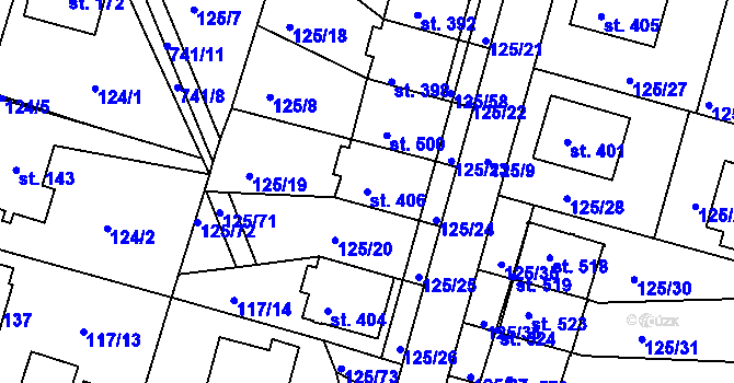 Parcela st. 406 v KÚ Perknov, Katastrální mapa
