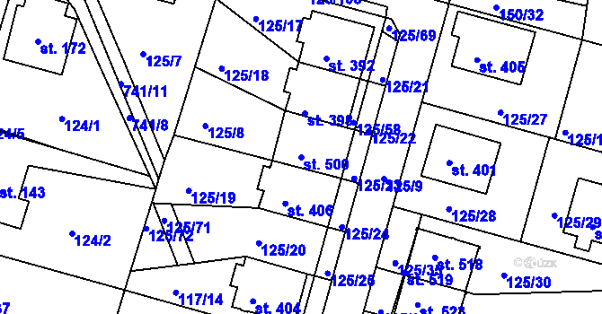 Parcela st. 500 v KÚ Perknov, Katastrální mapa