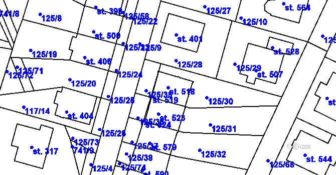 Parcela st. 518 v KÚ Perknov, Katastrální mapa