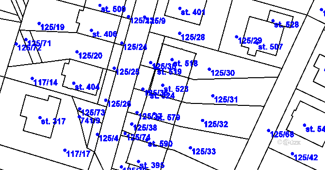 Parcela st. 523 v KÚ Perknov, Katastrální mapa