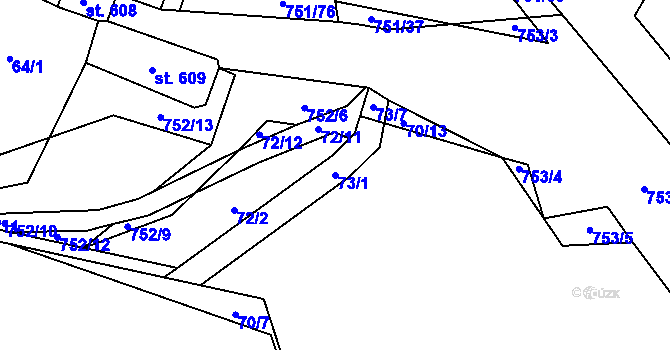 Parcela st. 73/1 v KÚ Perknov, Katastrální mapa