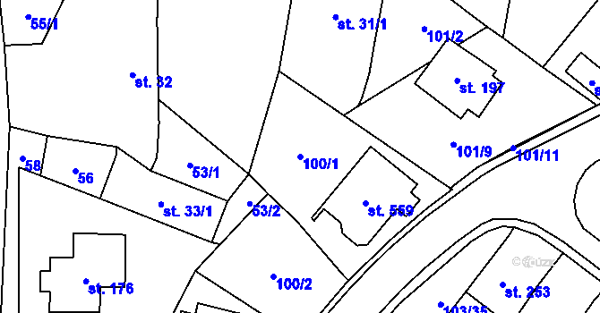 Parcela st. 100/1 v KÚ Perknov, Katastrální mapa
