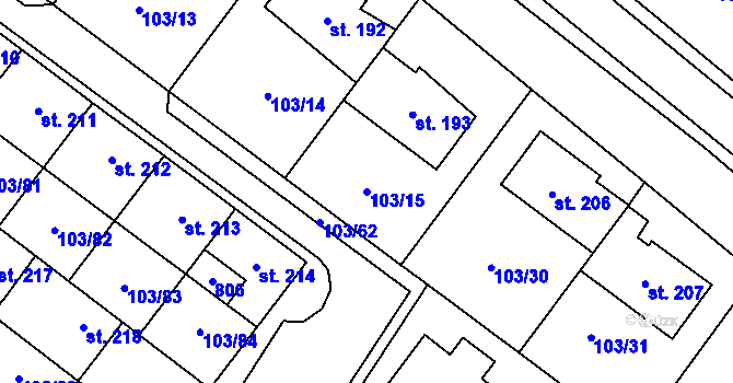 Parcela st. 103/15 v KÚ Perknov, Katastrální mapa