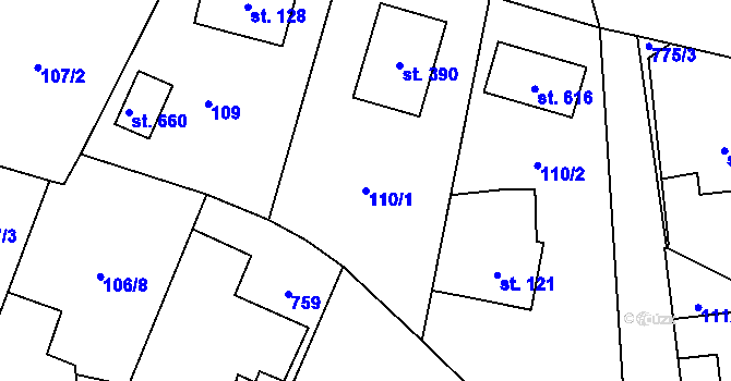 Parcela st. 110/1 v KÚ Perknov, Katastrální mapa