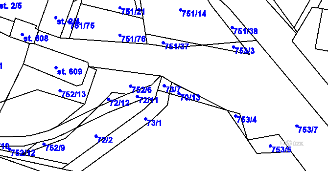 Parcela st. 73/7 v KÚ Perknov, Katastrální mapa