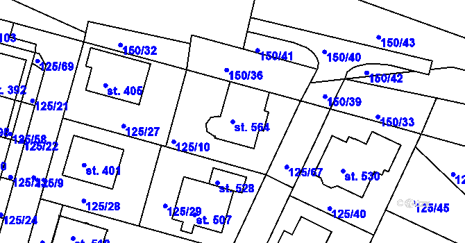 Parcela st. 564 v KÚ Perknov, Katastrální mapa