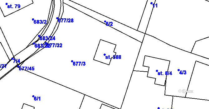 Parcela st. 588 v KÚ Perknov, Katastrální mapa