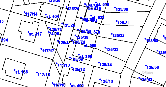 Parcela st. 590 v KÚ Perknov, Katastrální mapa