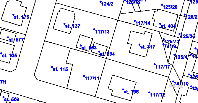 Parcela st. 594 v KÚ Perknov, Katastrální mapa