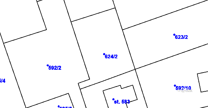 Parcela st. 624/2 v KÚ Perknov, Katastrální mapa