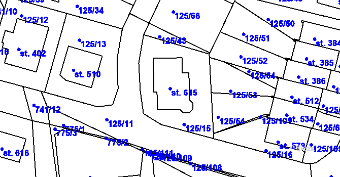 Parcela st. 615 v KÚ Perknov, Katastrální mapa