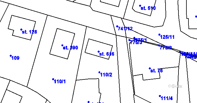 Parcela st. 616 v KÚ Perknov, Katastrální mapa