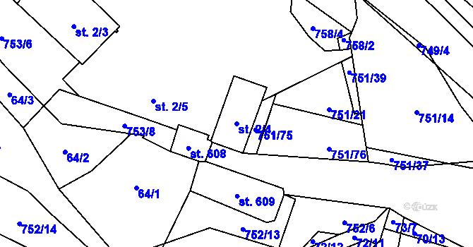 Parcela st. 2/4 v KÚ Perknov, Katastrální mapa