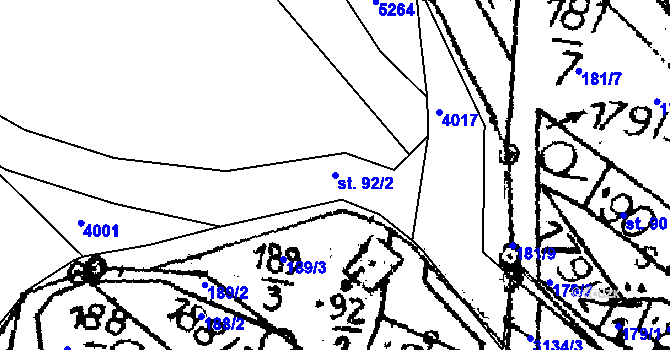 Parcela st. 92/2 v KÚ Havlíčkova Borová, Katastrální mapa