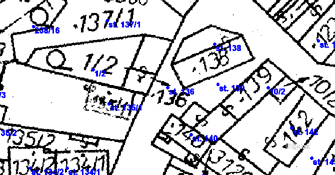 Parcela st. 136 v KÚ Havlíčkova Borová, Katastrální mapa