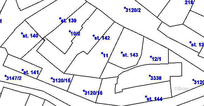 Parcela st. 11 v KÚ Havlíčkova Borová, Katastrální mapa