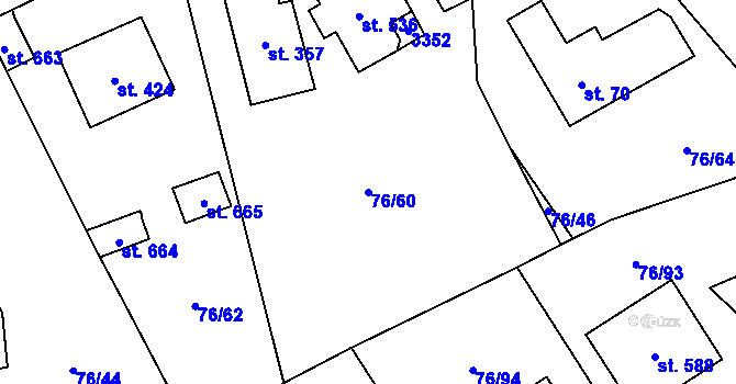 Parcela st. 76/60 v KÚ Havlíčkova Borová, Katastrální mapa