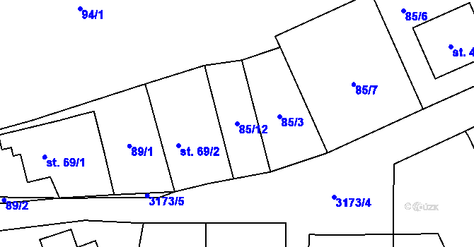 Parcela st. 85/12 v KÚ Havlíčkova Borová, Katastrální mapa
