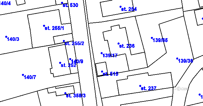 Parcela st. 139/17 v KÚ Havlíčkova Borová, Katastrální mapa
