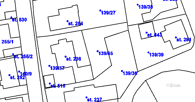 Parcela st. 139/65 v KÚ Havlíčkova Borová, Katastrální mapa