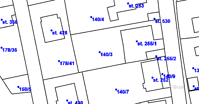 Parcela st. 140/3 v KÚ Havlíčkova Borová, Katastrální mapa
